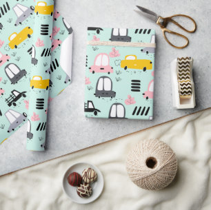 Kute Retro Cars Glossy Wrapping Paper, 30 x 6 inch Cadeaupapier