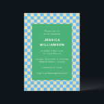 Kute Retro Checkerboard Blue Green Bat Mitzvah Kaart<br><div class="desc">Cute Retro Checkerboard Blue Green Bat Mitzvah Invitation</div>