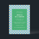 Kute Retro Checkerboard Blue Green Bat Mitzvah Kaart<br><div class="desc">Cute Retro Checkerboard Blue Green Bat Mitzvah Invitation</div>