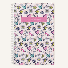 Kute Retro Doodle Heart Star Love Patroon Notitieboek