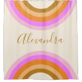 Kute Retro Double Rainbow Personated Script Roze Douchegordijn (Voorkant)