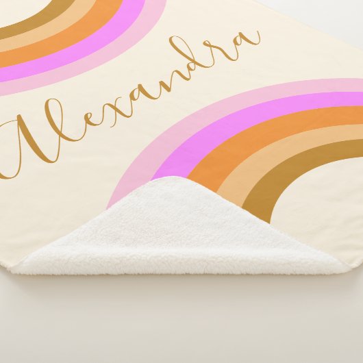 Kute Retro Double Rainbow Personated Script Roze Sherpa Deken (3/4)