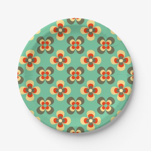 Kute Retro Floral Light Green Pattern Papieren Bordje (Voorkant)