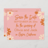 Kute Retro Floral Pink en Oranje Opslaan Datum Briefkaart (Voorkant / Achterkant)
