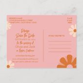 Kute Retro Floral Pink en Oranje Opslaan Datum Briefkaart (Achterkant)