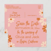 Kute Retro Floral Pink en Oranje Opslaan Datum Briefkaart (Voorkant / Achterkant)