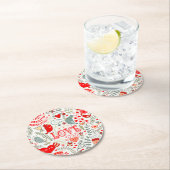 Kute Retro Floral Valentijns  Design Ronde Kartonnen Onderzetter (Insitu)