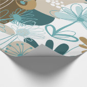 Kute Retro Floral Vector, Aqua Blauwgroen Brown Cadeaupapier (Hoek)