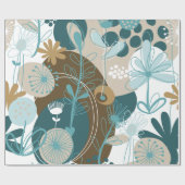 Kute Retro Floral Vector, Aqua Blauwgroen Brown Cadeaupapier (Vlak)