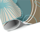 Kute Retro Floral Vector, Aqua Blauwgroen Brown Cadeaupapier (Rol Hoek)