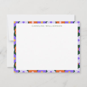 Kute Retro Flower Paars Green Persoonlijke naam Notitiekaartje