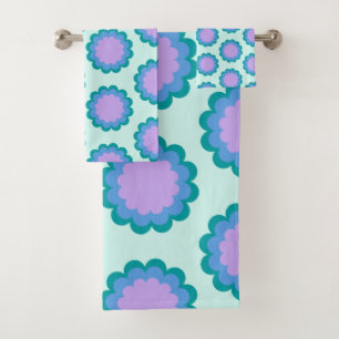 Kute Retro Flower Pattern in Mint en Paars Bad Handdoek