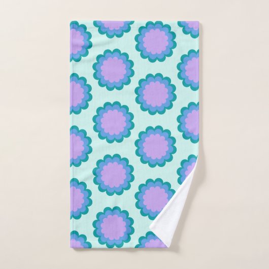 Kute Retro Flower Pattern in Mint en Paars Bad Handdoek (Handdoek)