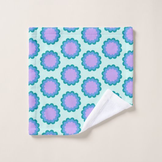Kute Retro Flower Pattern in Mint en Paars Bad Handdoek (Wasdoekje)
