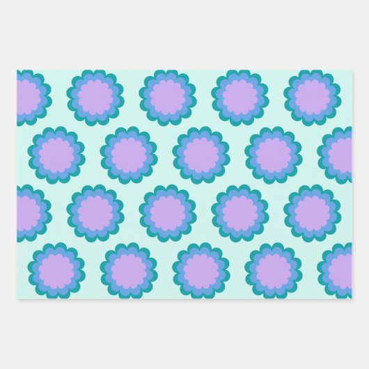 Kute Retro Flower Pattern in Mint en Paars Inpakpapier Vel (Voorkant 3)