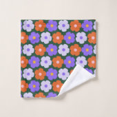 Kute Retro Flower Pattern in Paars and Green Bad Handdoek (Wasdoekje)