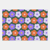 Kute Retro Flower Pattern in Paars and Green Inpakpapier Vel (Voorkant 3)