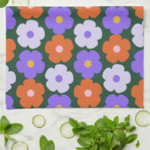 Kute Retro Flower Pattern in Paars and Green Theedoek (Gevouwen)