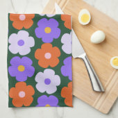 Kute Retro Flower Pattern in Paars and Green Theedoek (Quarter Fold)