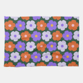 Kute Retro Flower Pattern in Paars and Green Theedoek (Horizontaal)