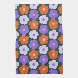 Kute Retro Flower Pattern in Paars and Green Theedoek