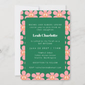 Kute Retro Flower Pink Green Bat Mitzvah Kaart (Voorkant)