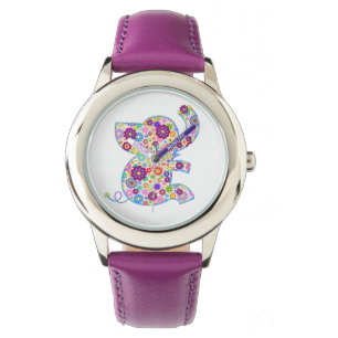 Kute Retro Flowers Cartoon Style Elephant Horloge
