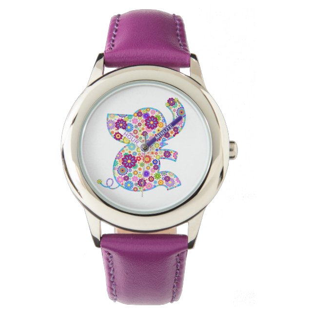 Kute Retro Flowers Cartoon Style Elephant Horloge (Voorkant)