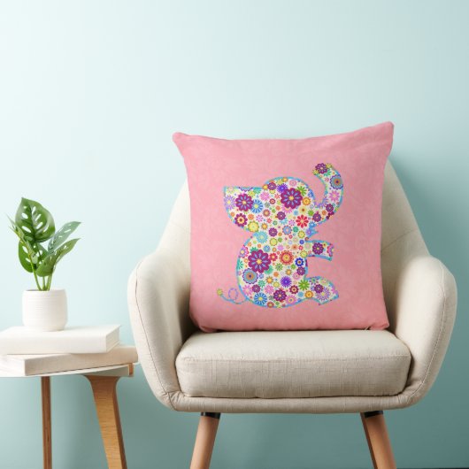 Kute Retro Flowers Cartoon Style Elephant Kussen (Stoel)