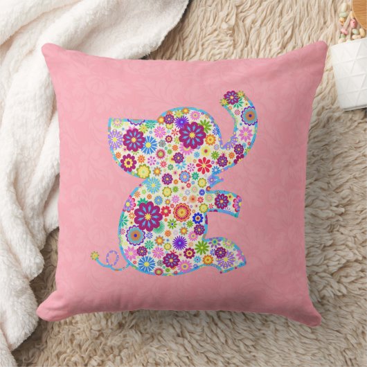 Kute Retro Flowers Cartoon Style Elephant Kussen (Deken)
