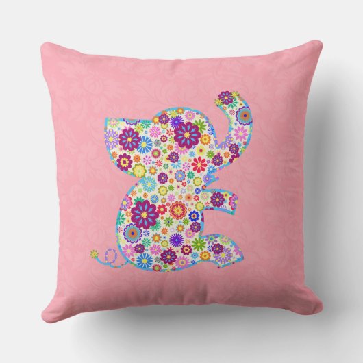 Kute Retro Flowers Cartoon Style Elephant Kussen (Achterkant)
