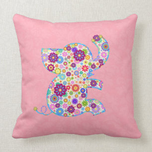 Kute Retro Flowers Cartoon Style Elephant Kussen