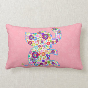 Kute Retro Flowers Cartoon Style Elephant Kussen