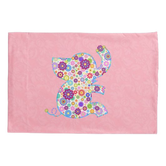 Kute Retro Flowers Cartoon Style Elephant Kussensloop (Achterkant)