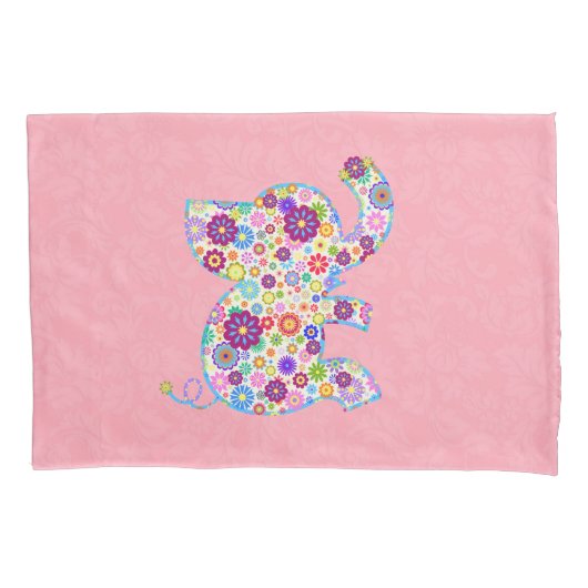 Kute Retro Flowers Cartoon Style Elephant Kussensloop (Voorkant)