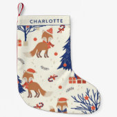 Kute Retro Fox en kerstboom op maat Kleine Kerstsok (Voorkant)