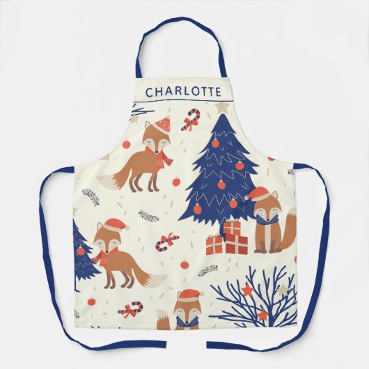 Kute Retro Fox en kerstboom op maat Schort (Voorkant)