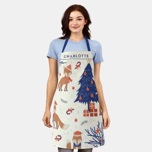 Kute Retro Fox en kerstboom op maat Schort (Gedragen)