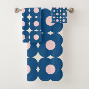 Kute Retro Geometric Flowers Pattern Blue en Pink Bad Handdoek