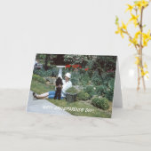 Kute Retro Grandmoeder in tuin met zwarte poel Kaart (Gele Bloem)