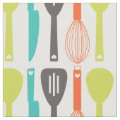 Kute Retro Green Oranje Kitchen Utainers Pattern Stof (Close Up)