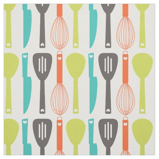 Kute Retro Green Oranje Kitchen Utainers Pattern Stof (Swatch)