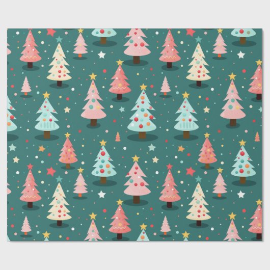 Kute Retro kerstbomen Cadeaupapier (Vlak)