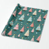 Kute Retro kerstbomen Cadeaupapier (Uitgerold)