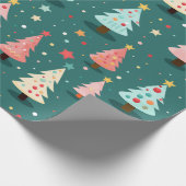 Kute Retro kerstbomen Cadeaupapier (Hoek)