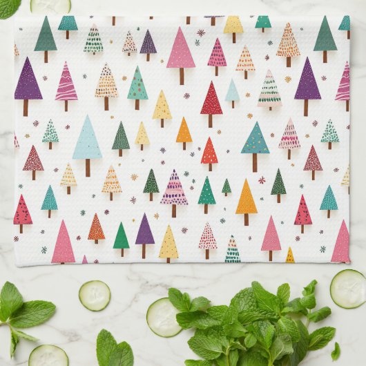 Kute Retro kerstbomen Theedoek (Gevouwen)
