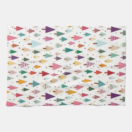 Kute Retro kerstbomen Theedoek (Horizontaal)