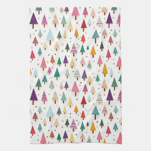 Kute Retro kerstbomen Theedoek (Verticaal)