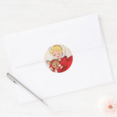 Kute Retro-kerstmeisje met Baby Deer Ronde Sticker (Envelop)