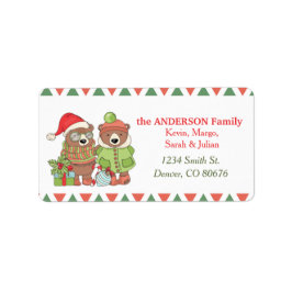 Kute Retro Kerstmis Beren Return Address Label
